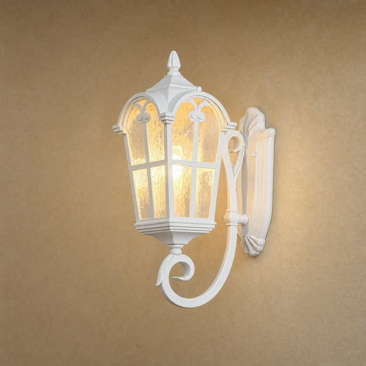 Lovna white outdoor wall lantern, Upright Lantern model, cast aluminium and hammered glass | Wickleigh