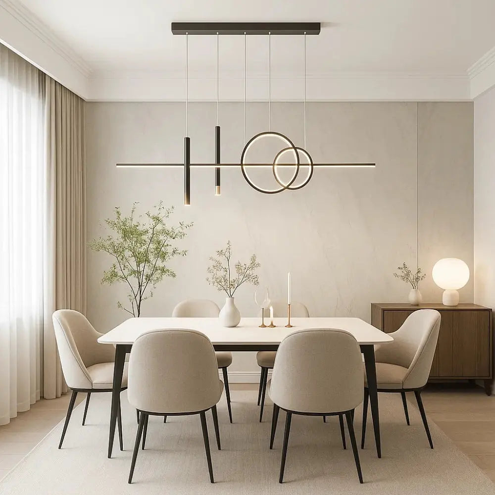 Edova LED pendant light, geometric rings and bars | Wickleigh