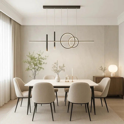 Edova LED pendant light, geometric rings and bars | Wickleigh