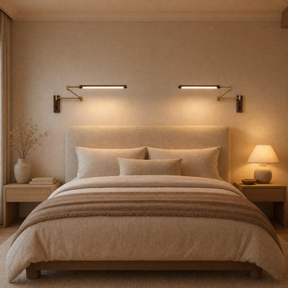 Two matching Vinra wall lights above a double bed | Wickleigh