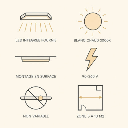 Features of the Gylen ceiling light, integrated LED included, warm white 3000K, surface mount | Wickleigh