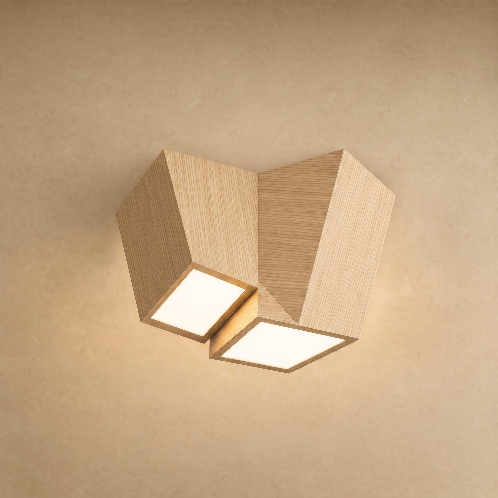 Gylen ceiling light, fan of two blades in light oak finish | Wickleigh