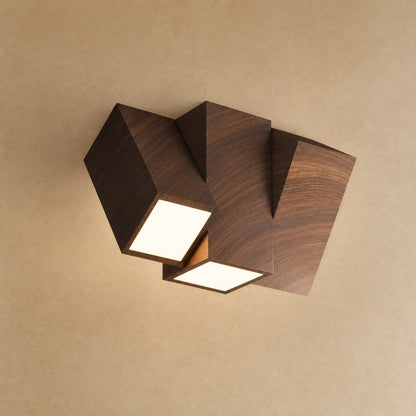 Gylen ceiling light, fan of three blades in walnut finish, two LED sources lit | Wickleigh
