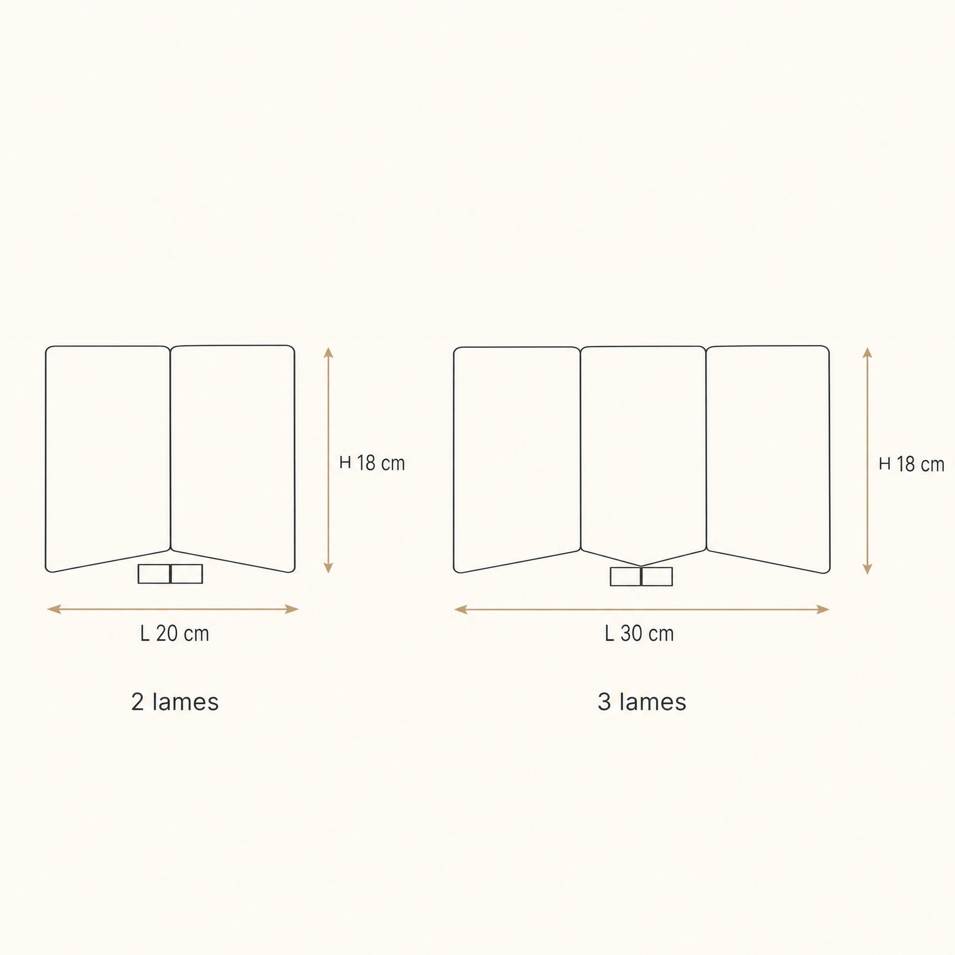 Dimension diagram of the Gylen ceiling light, 2-blade 20cm model and 3-blade 30cm model | Wickleigh