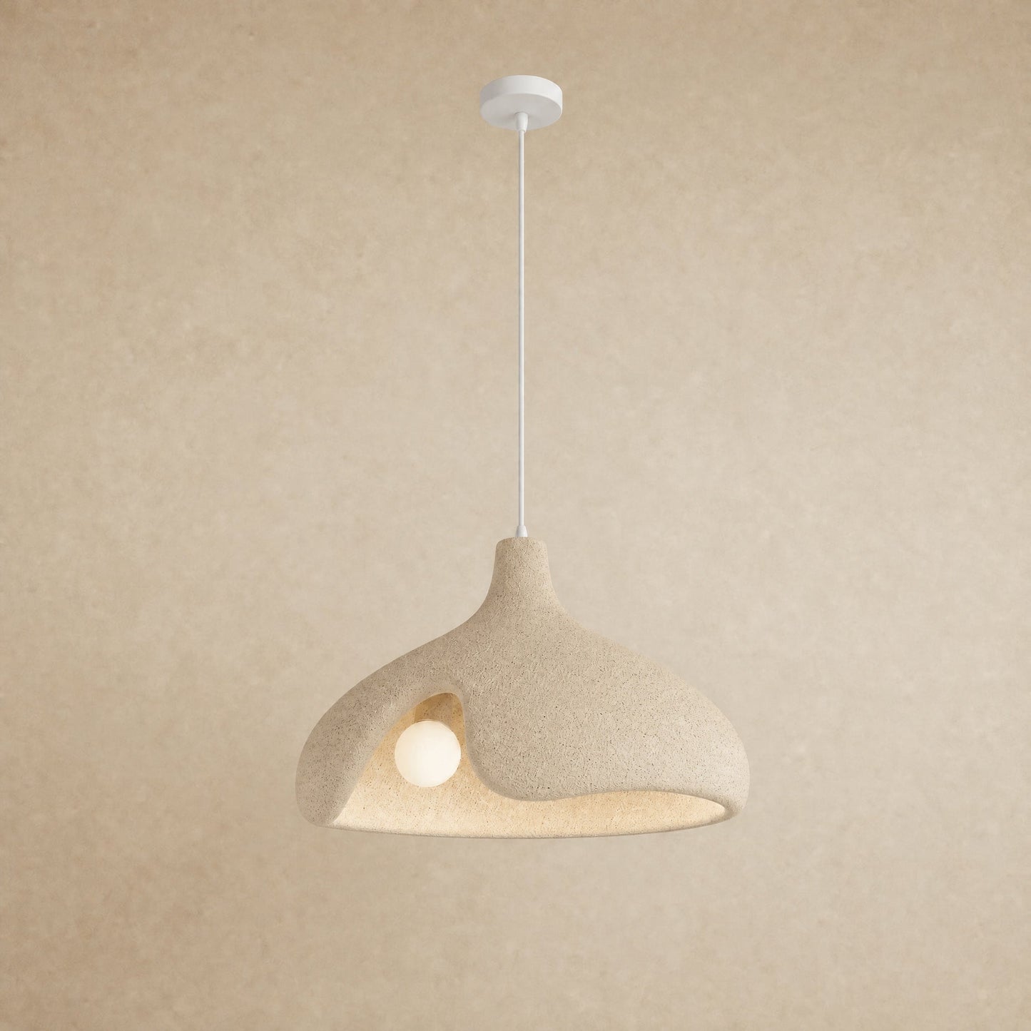 Elrin speckled beige sanded stone-effect pebble pendant light for kitchen island, Ø40cm | Wickleigh