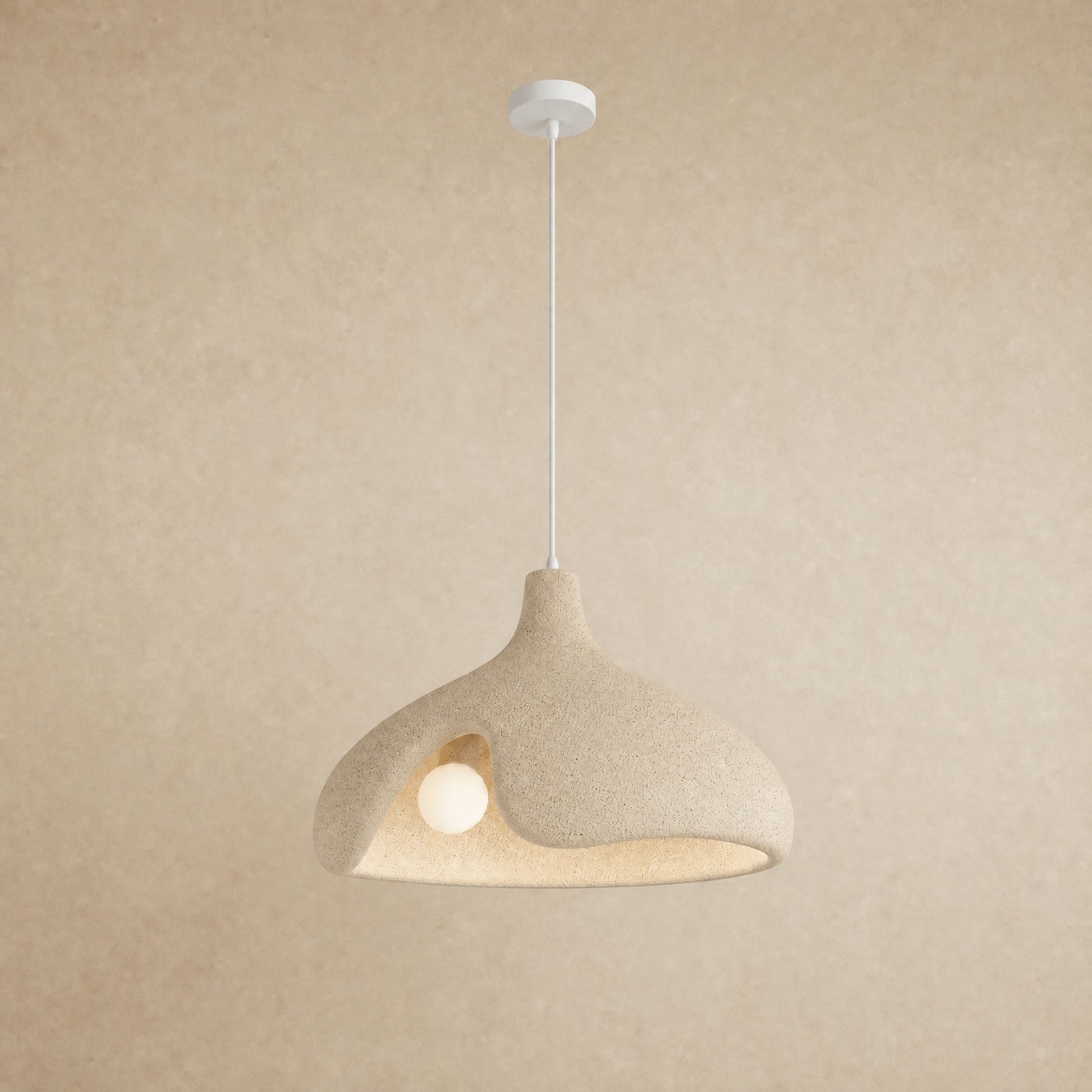Elrin speckled beige sanded stone-effect pebble pendant light for kitchen island, Ø40cm | Wickleigh