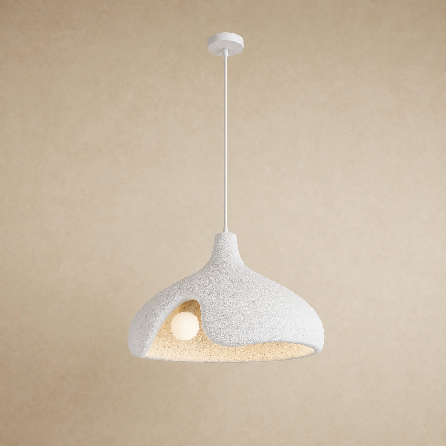 Elrin white sanded stone-effect pebble pendant light for kitchen island, Ø40cm | Wickleigh