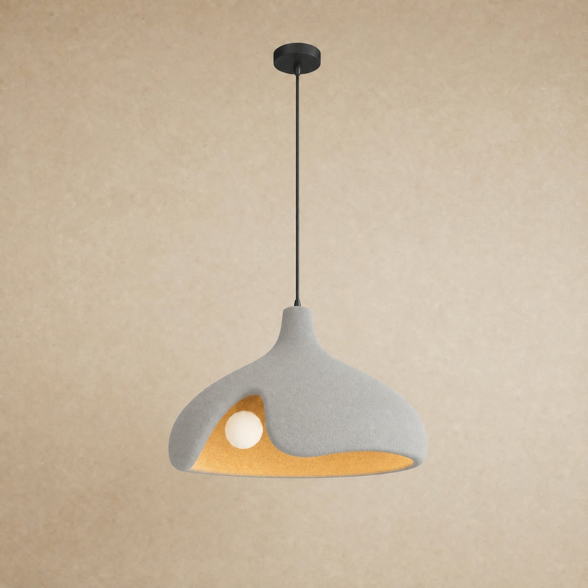 Elrin light grey sanded stone-effect pebble pendant light for kitchen island, Ø40cm | Wickleigh