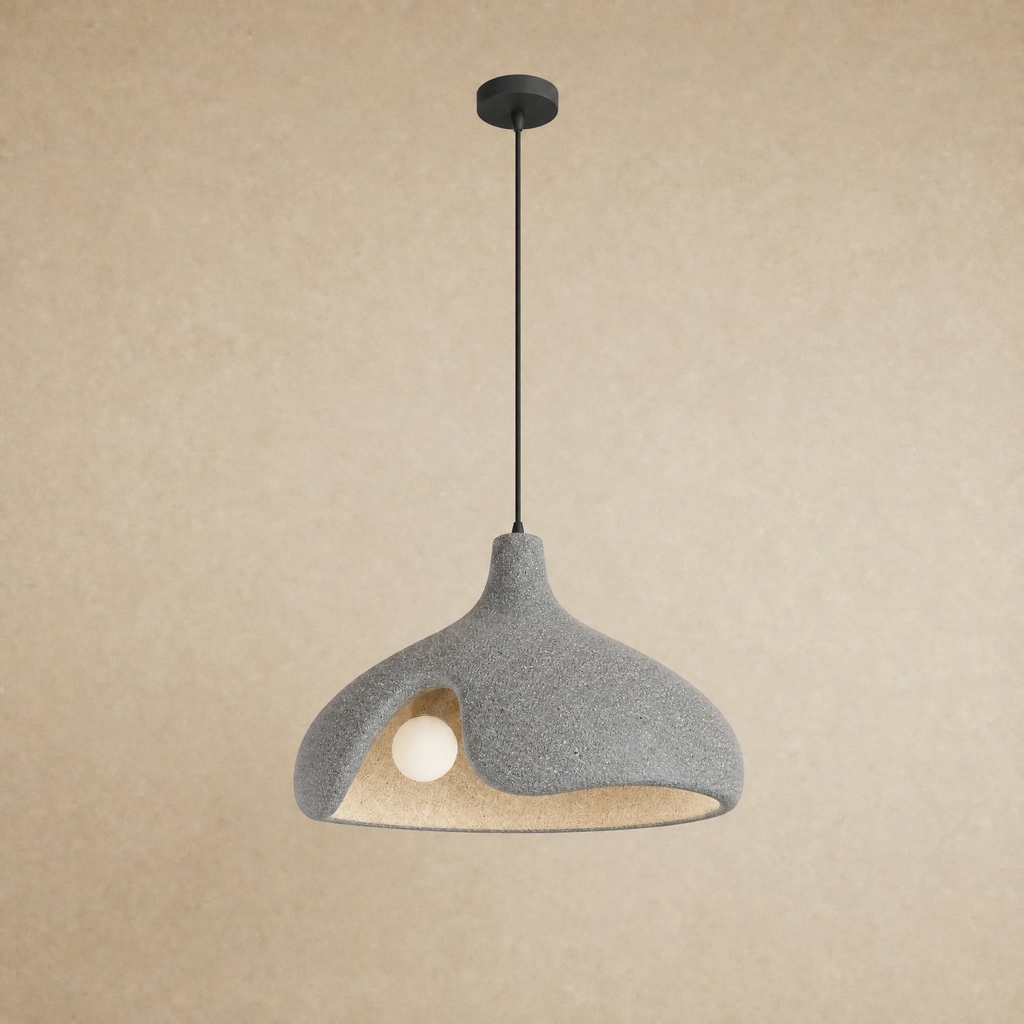 Elrin speckled grey sanded stone-effect pebble pendant light for kitchen island, Ø40cm | Wickleigh