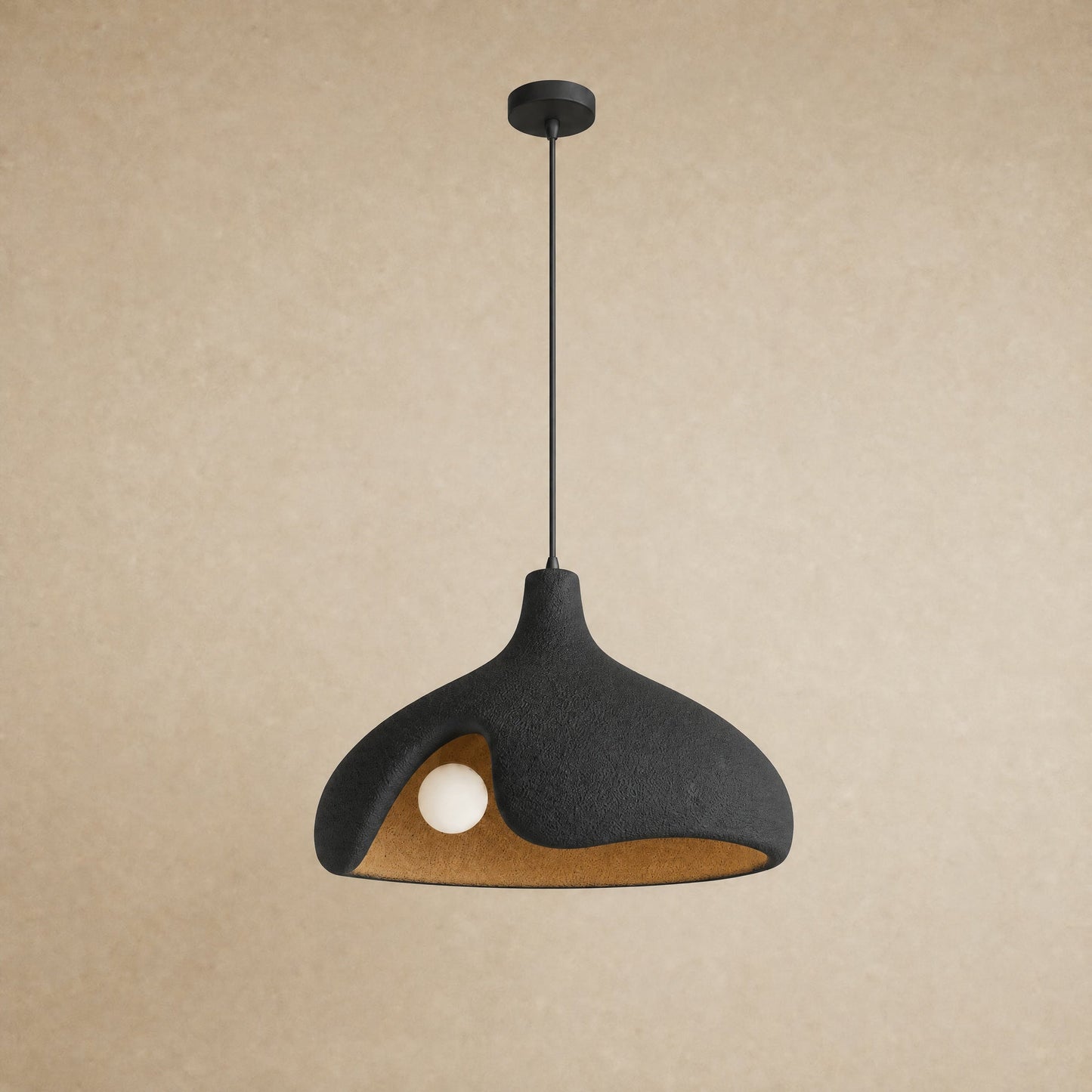 Elrin black sanded stone-effect pebble pendant light for kitchen island, Ø40cm | Wickleigh