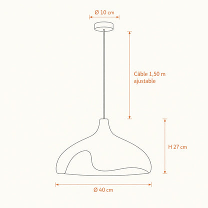 Dimension diagram of the Elrin pendant light, Ø40cm, height 27cm, adjustable cable 1.50m | Wickleigh