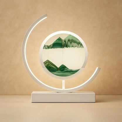 Rilva moving sand art desk lamp, white frame with green sand | Wickleigh