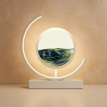 Rilva moving sand art desk lamp, white frame with black sand | Wickleigh