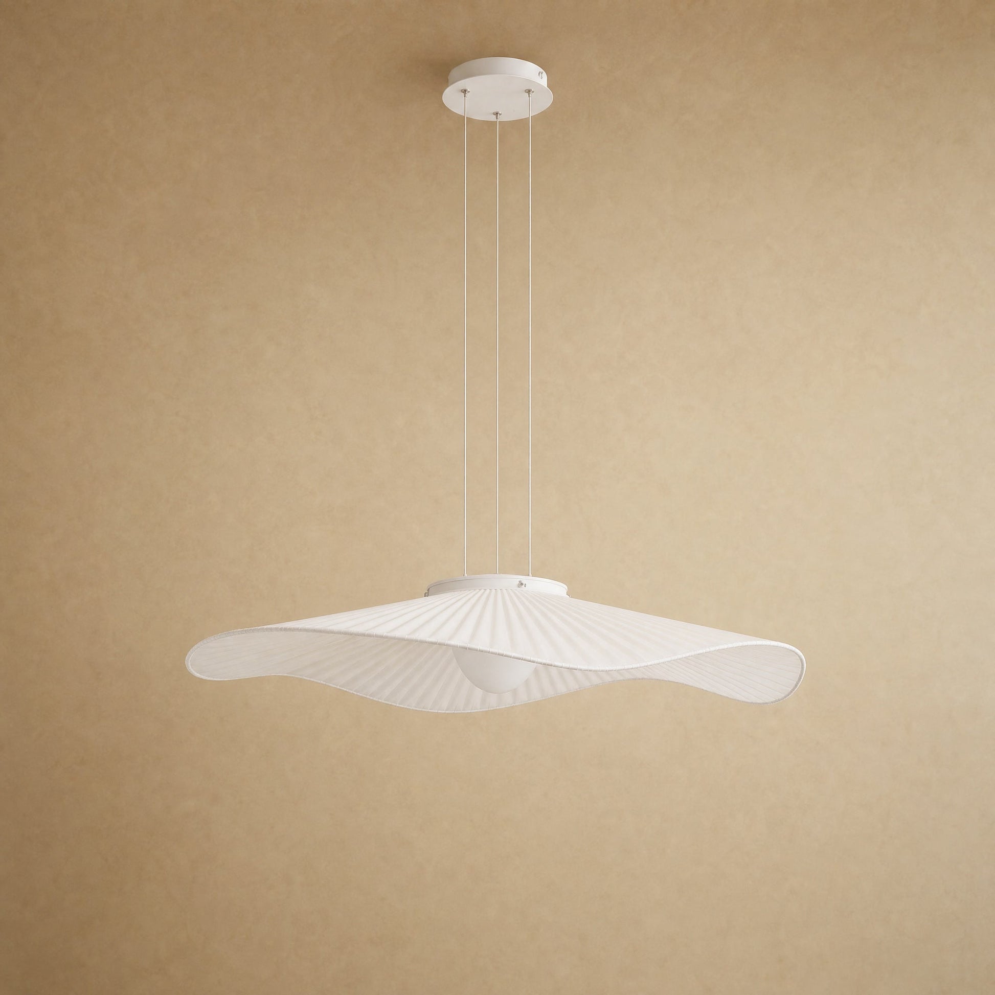 Urven white pleated fabric pendant light, wave shaped veil, pendant mount | Wickleigh
