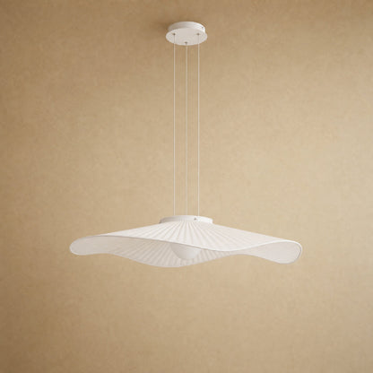 Urven white pleated fabric pendant light, wave shaped veil, pendant mount | Wickleigh