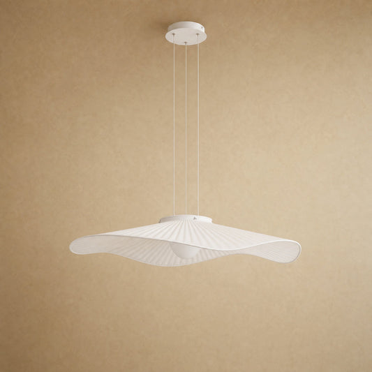Urven white pleated fabric pendant light, wave shaped veil, pendant mount | Wickleigh