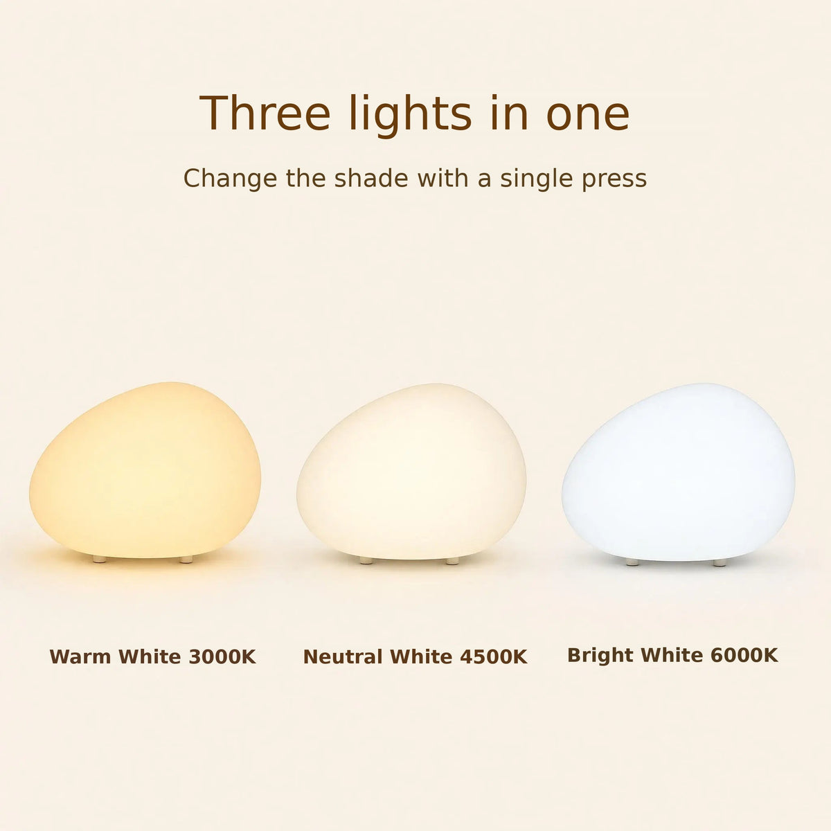 Pebble table lamp light colours: warm, neutral and bright white