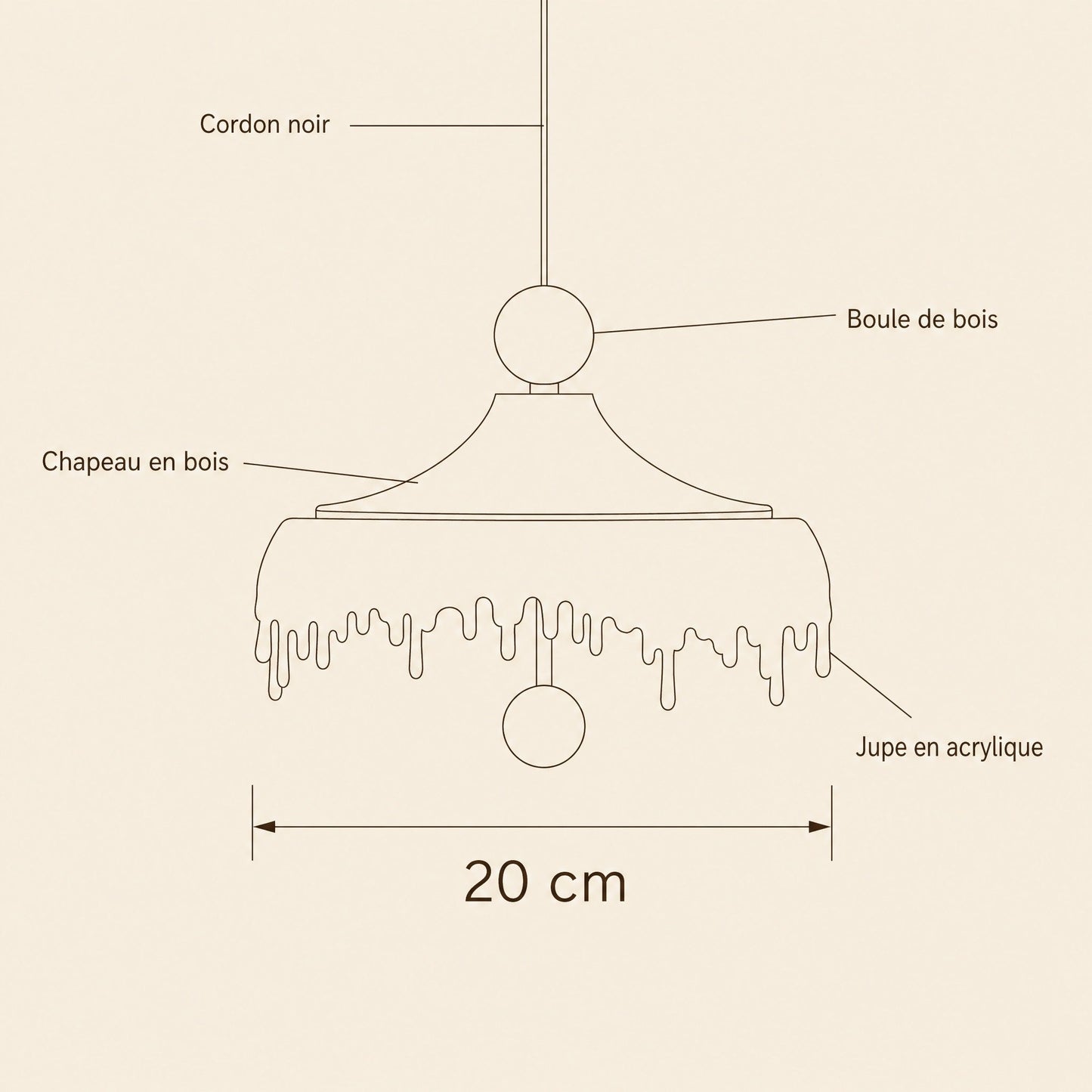 Dimension diagram of the Elmin mini pendant light, 20 cm diameter | Wickleigh