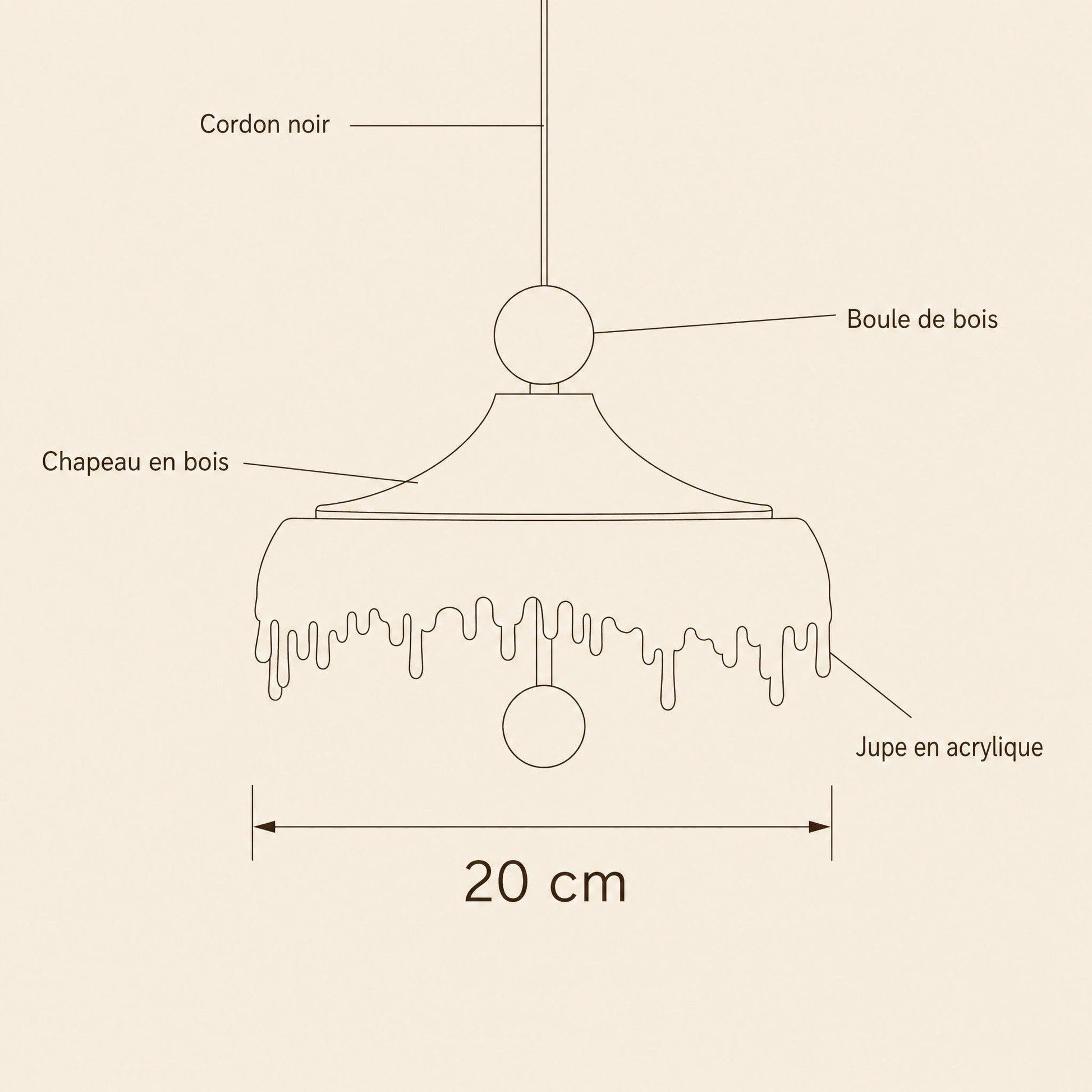 Dimension diagram of the Elmin mini pendant light, 20 cm diameter | Wickleigh