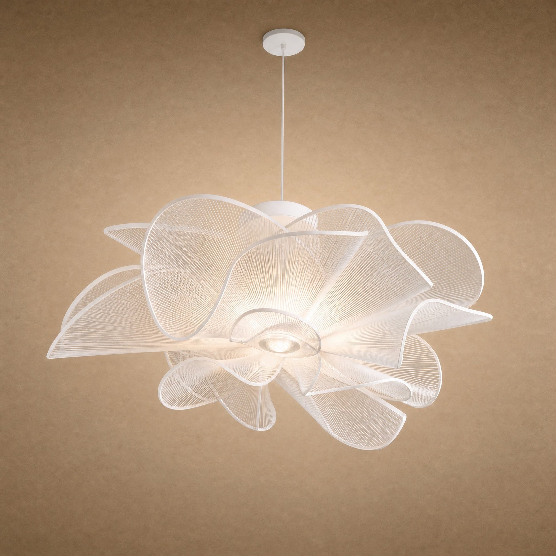 Eswen white flower pendant light on adjustable cable, pierced corolla Ø72 cm | Wickleigh