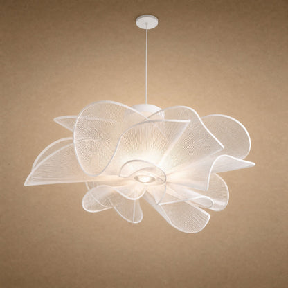 Eswen white flower pendant light on adjustable cable, pierced corolla Ø72 cm | Wickleigh