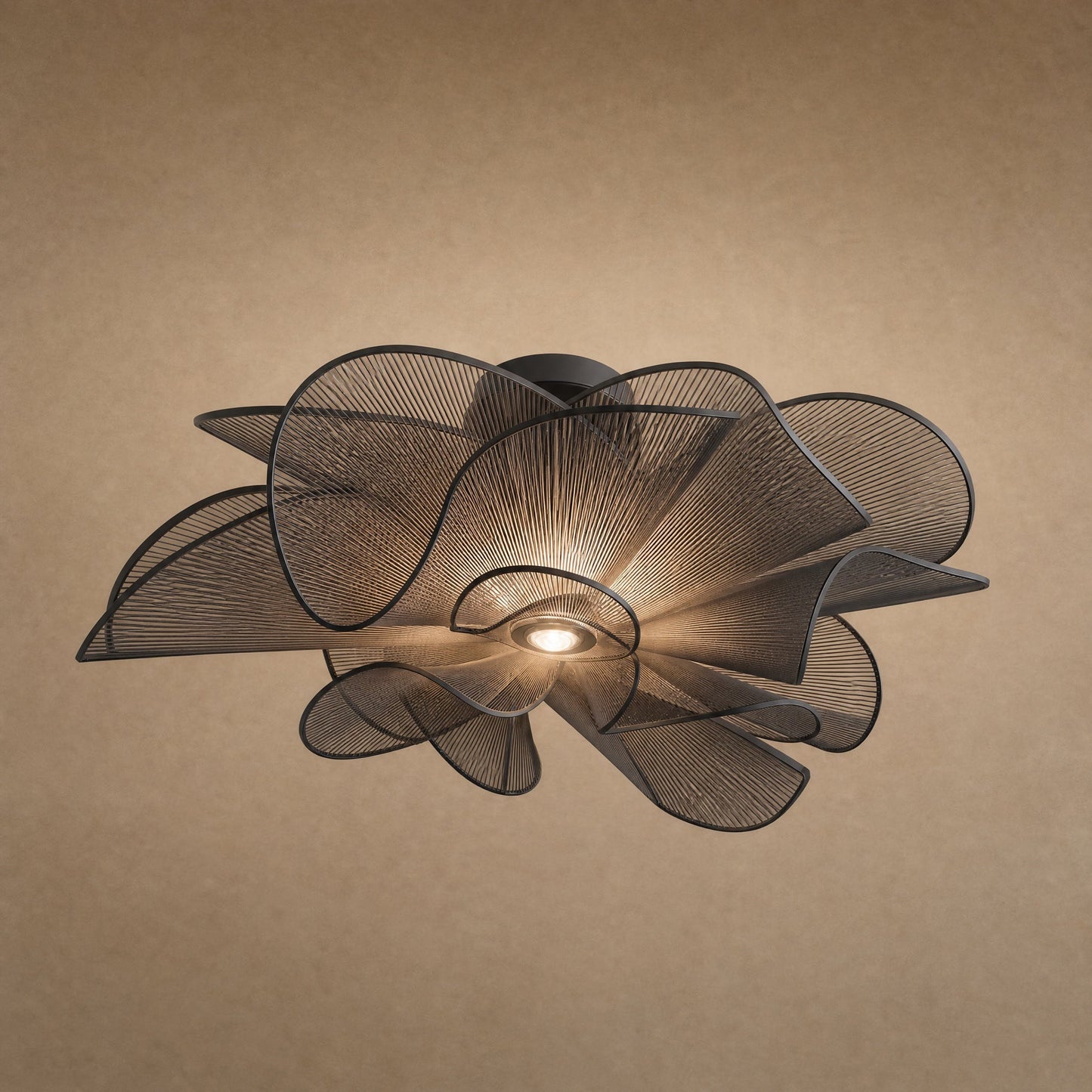 Eswen black flower ceiling light, smoked translucent petals flush to the ceiling | Wickleigh