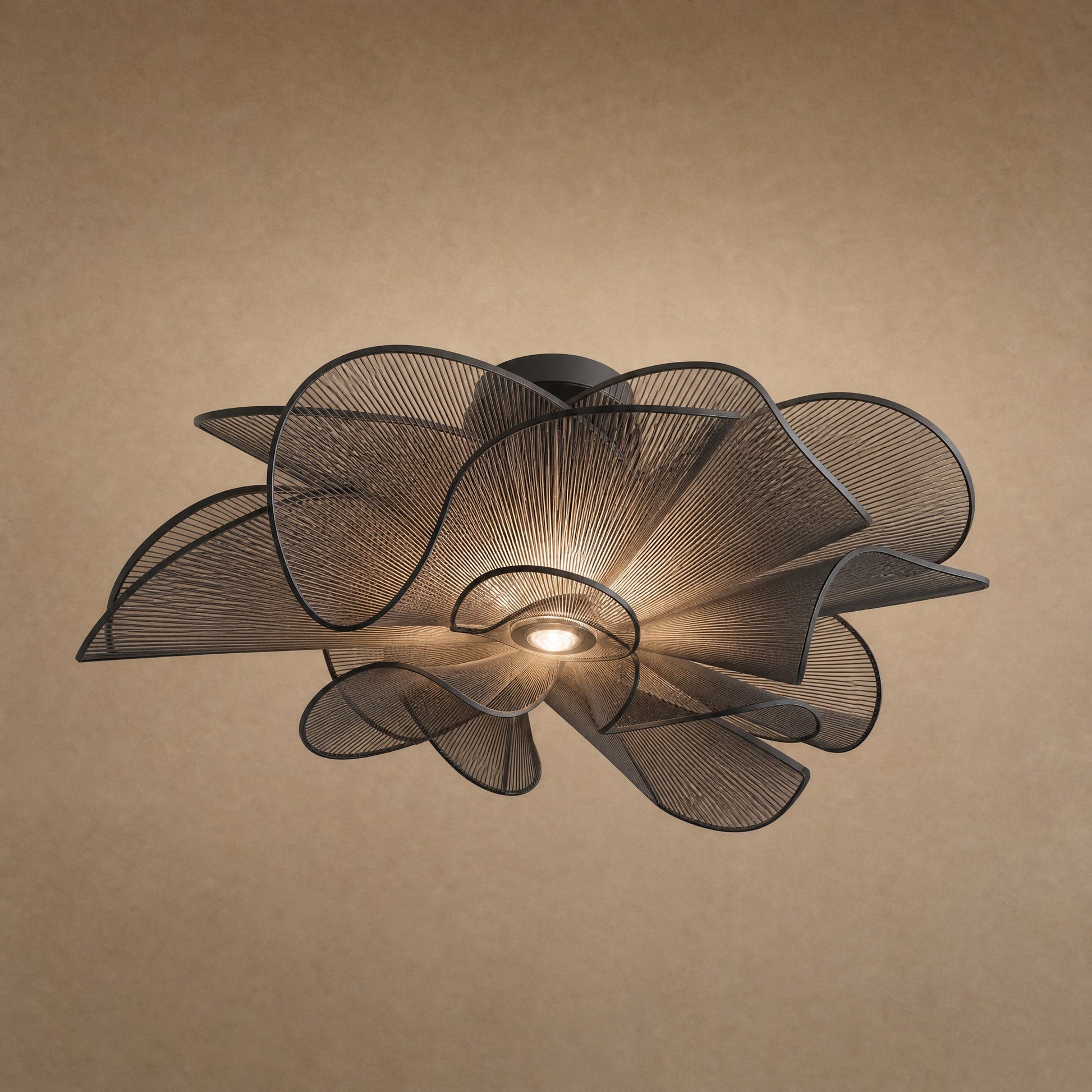 Eswen black flower ceiling light, smoked translucent petals flush to the ceiling | Wickleigh
