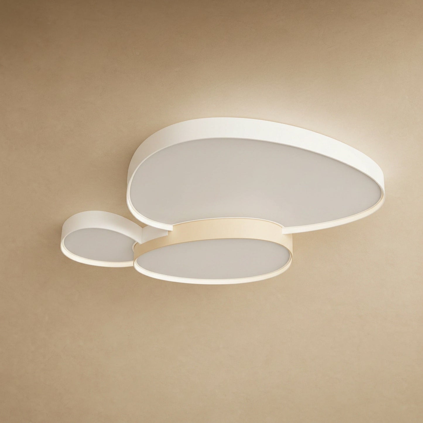 Teina white flush ceiling light, trio of three pebbles, packshot | Wickleigh