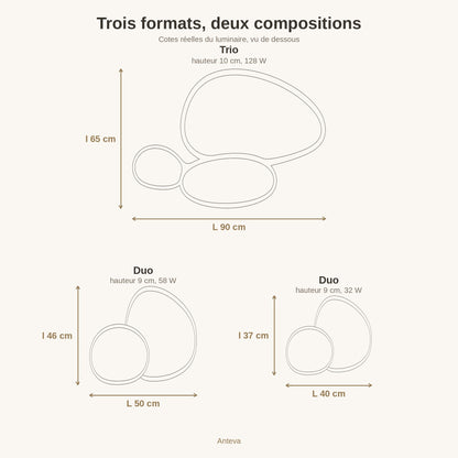 Dimensional drawing of the Teina ceiling light, three sizes of 40, 50 and 90 cm | Wickleigh