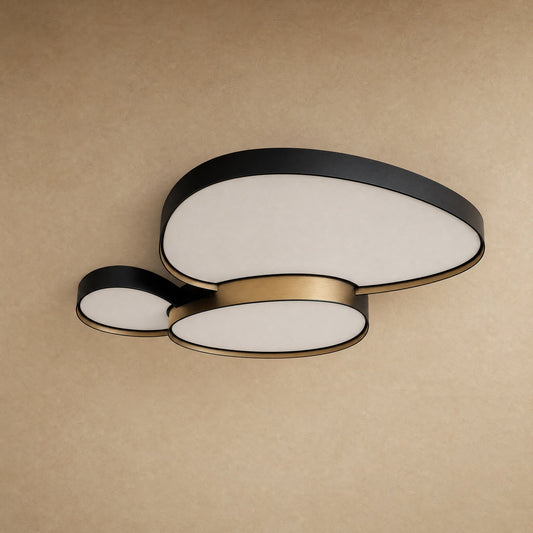 Teina black flush ceiling light, cluster of three opal pebbles, packshot | Wickleigh