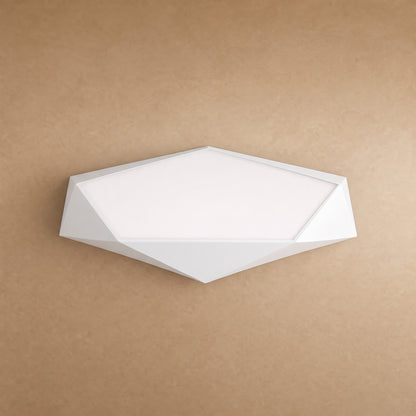 Ostin flat ceiling light, white faceted pentagon, packshot | Wickleigh