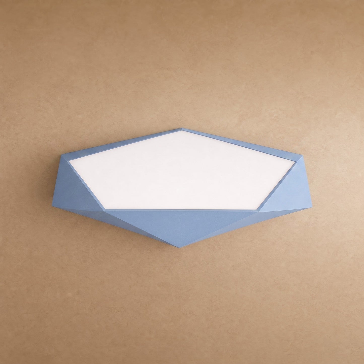 Ostin flat ceiling light, blue faceted pentagon, packshot | Wickleigh