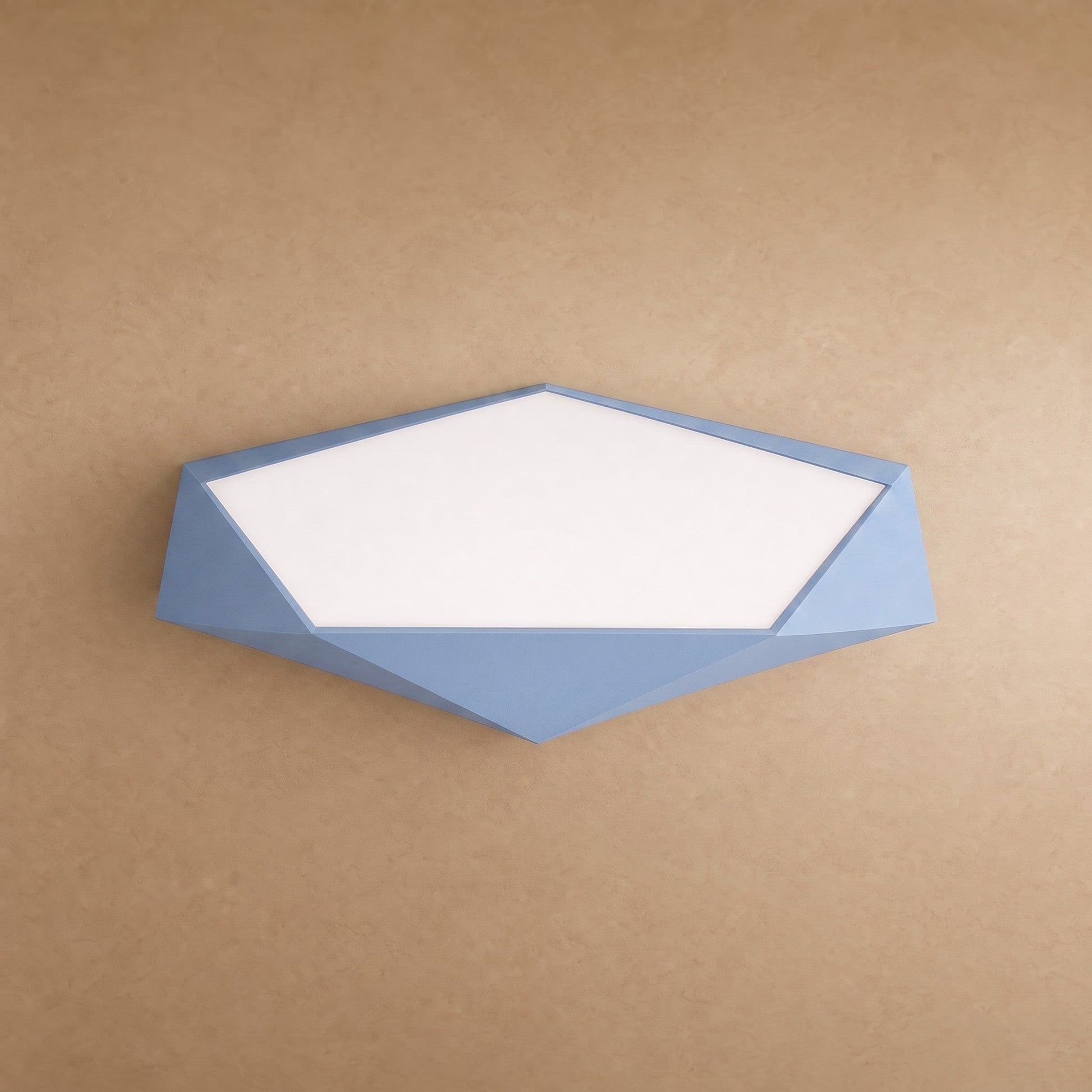 Ostin flat ceiling light, blue faceted pentagon, packshot | Wickleigh