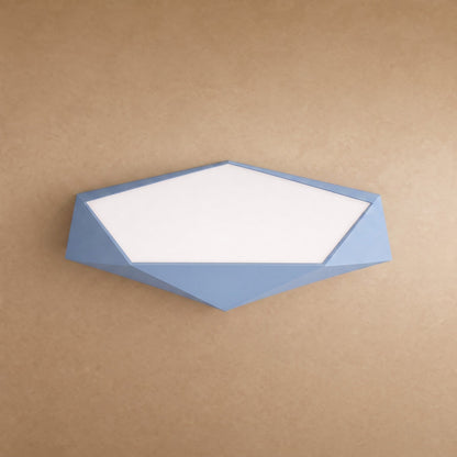 Ostin flat ceiling light, blue faceted pentagon, packshot | Wickleigh