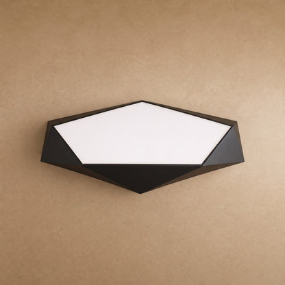 Ostin flat ceiling light, black faceted pentagon, packshot | Wickleigh