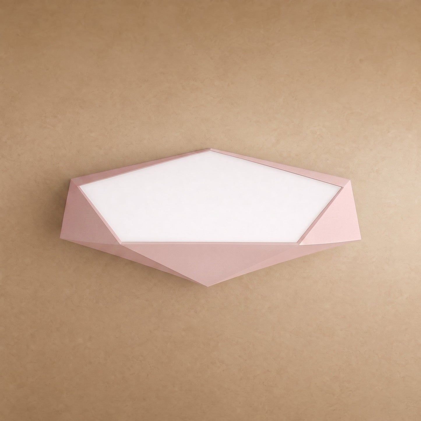 Ostin flat ceiling light, pink faceted pentagon, packshot | Wickleigh