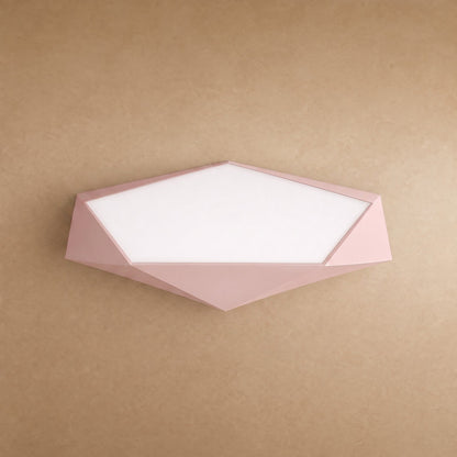 Ostin flat ceiling light, pink faceted pentagon, packshot | Wickleigh
