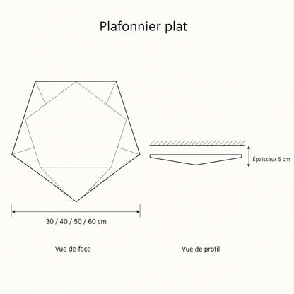 Dimension diagram of the Ostin flat ceiling light, 30 to 60cm wide and 5cm deep | Wickleigh