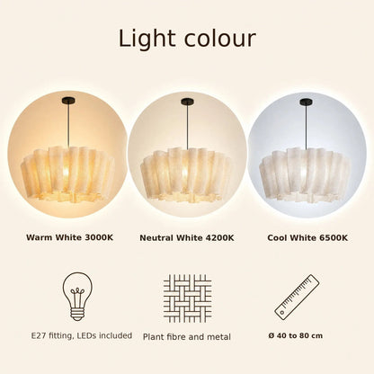 Pleated fabric pendant light colours: warm, neutral and cool white