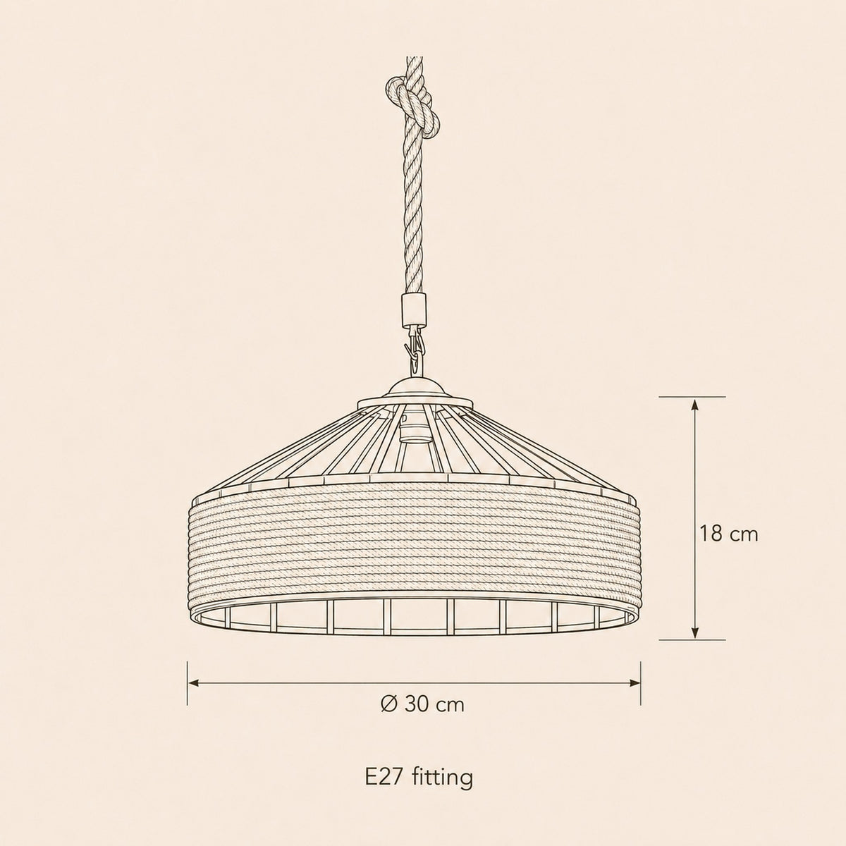 Ilsen rope pendant light size guide