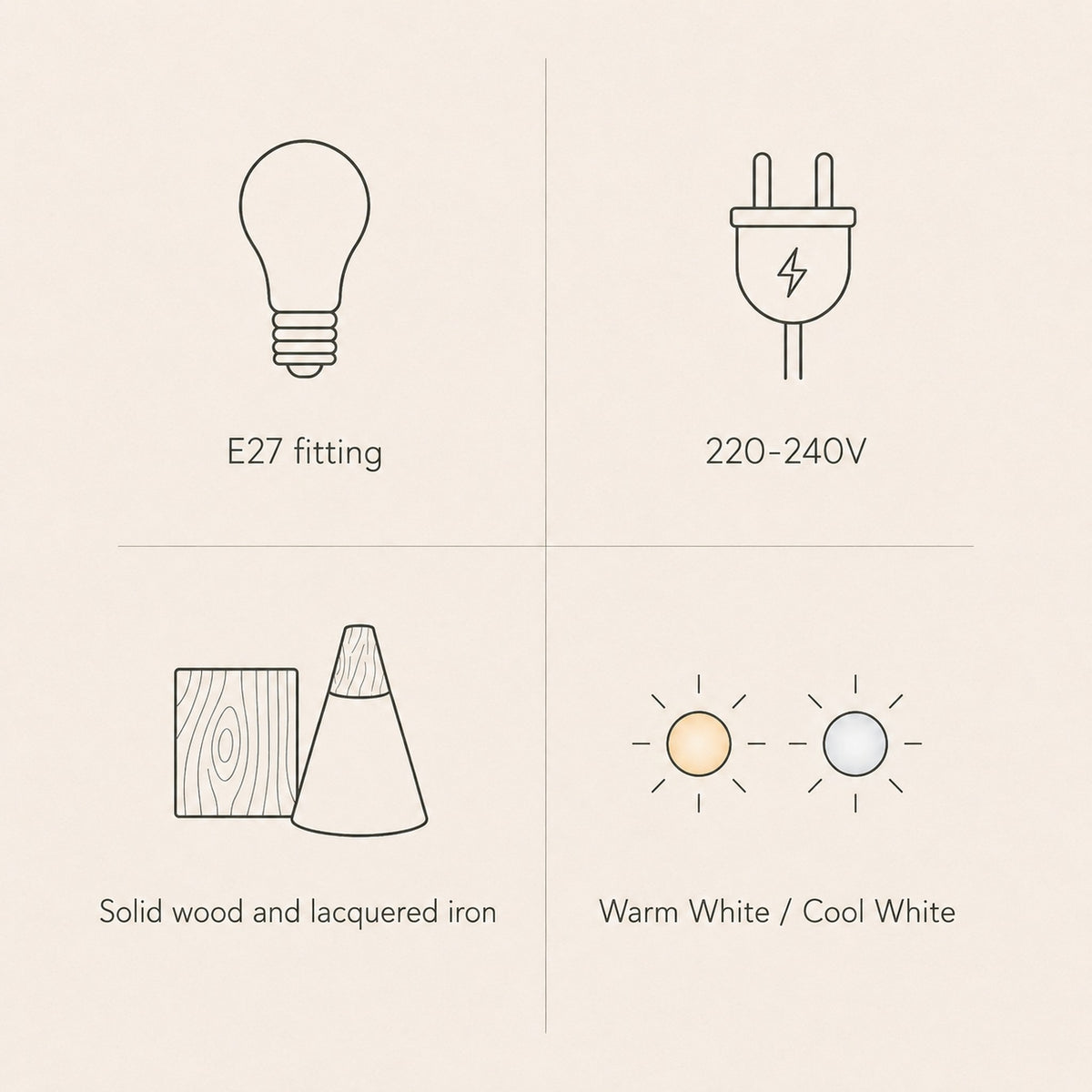 Scandinavian pendant light features: E27 fitting, solid wood, lacquered iron