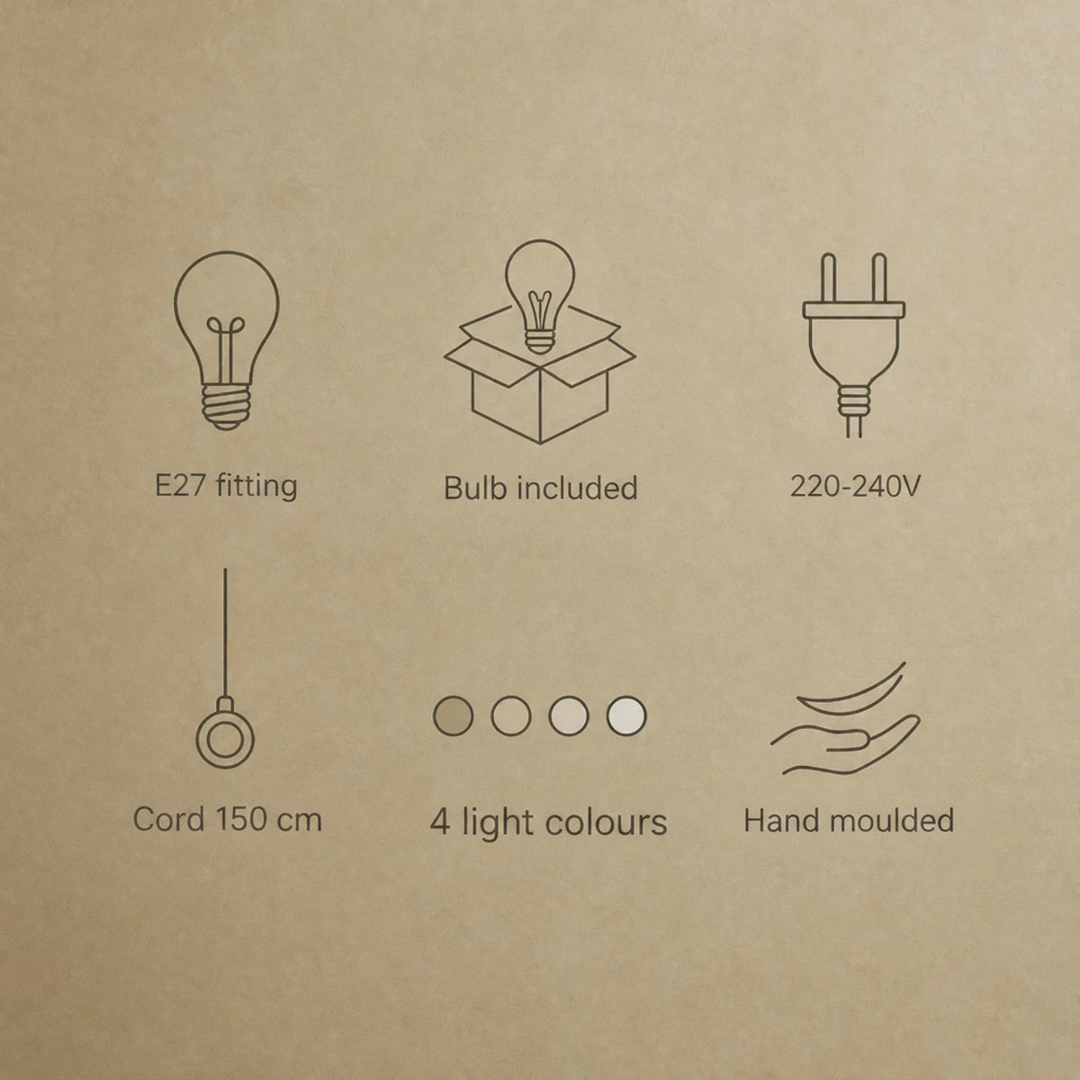 Sculptural pendant light features: E27 fitting, bulb included, hand moulded