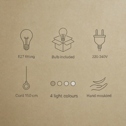Sculptural pendant light features: E27 fitting, bulb included, hand moulded