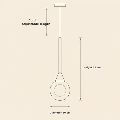 Smoked glass pendant light size guide, height 28 cm and diameter 10 cm
