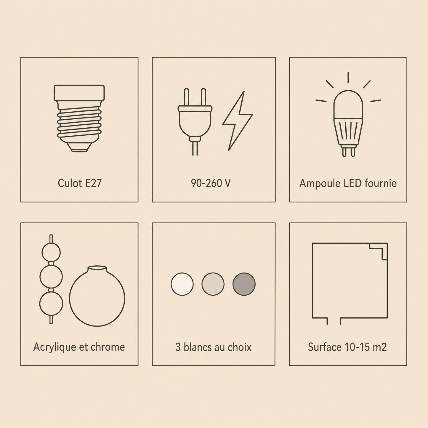 Specifications of the Kolna art deco pendant light, E27 fitting, voltage and LED bulb included | Wickleigh