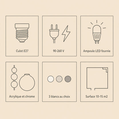 Specifications of the Kolna art deco pendant light, E27 fitting, voltage and LED bulb included | Wickleigh