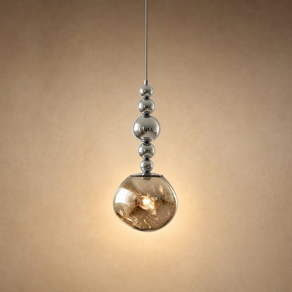 Kolna art deco pendant light, chrome bead chain and smoked cast globe | Wickleigh