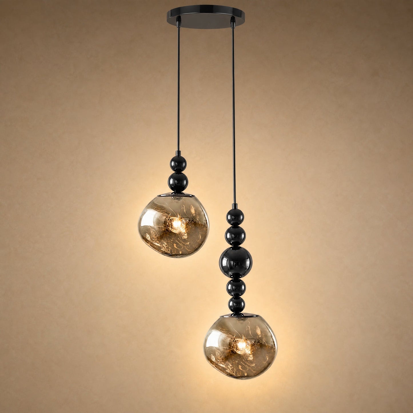 Kolna art deco two light cascade pendant on a 20 cm round ceiling plate | Wickleigh