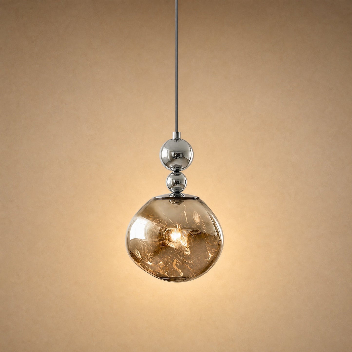 Kolna art deco pendant light, Duo Chrome 15 cm model with smoked globe | Wickleigh