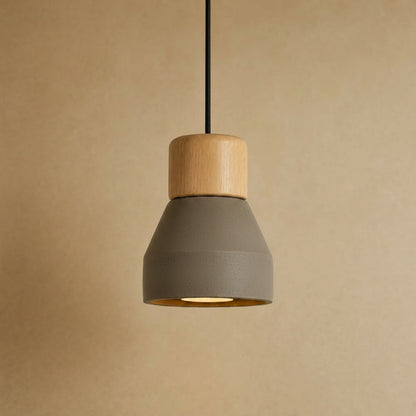 Asena concrete pendant light in Concrete Grey, raw cone with light wood cylinder | Wickleigh